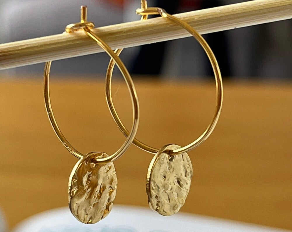 Hammered Gold Hoops Earrings