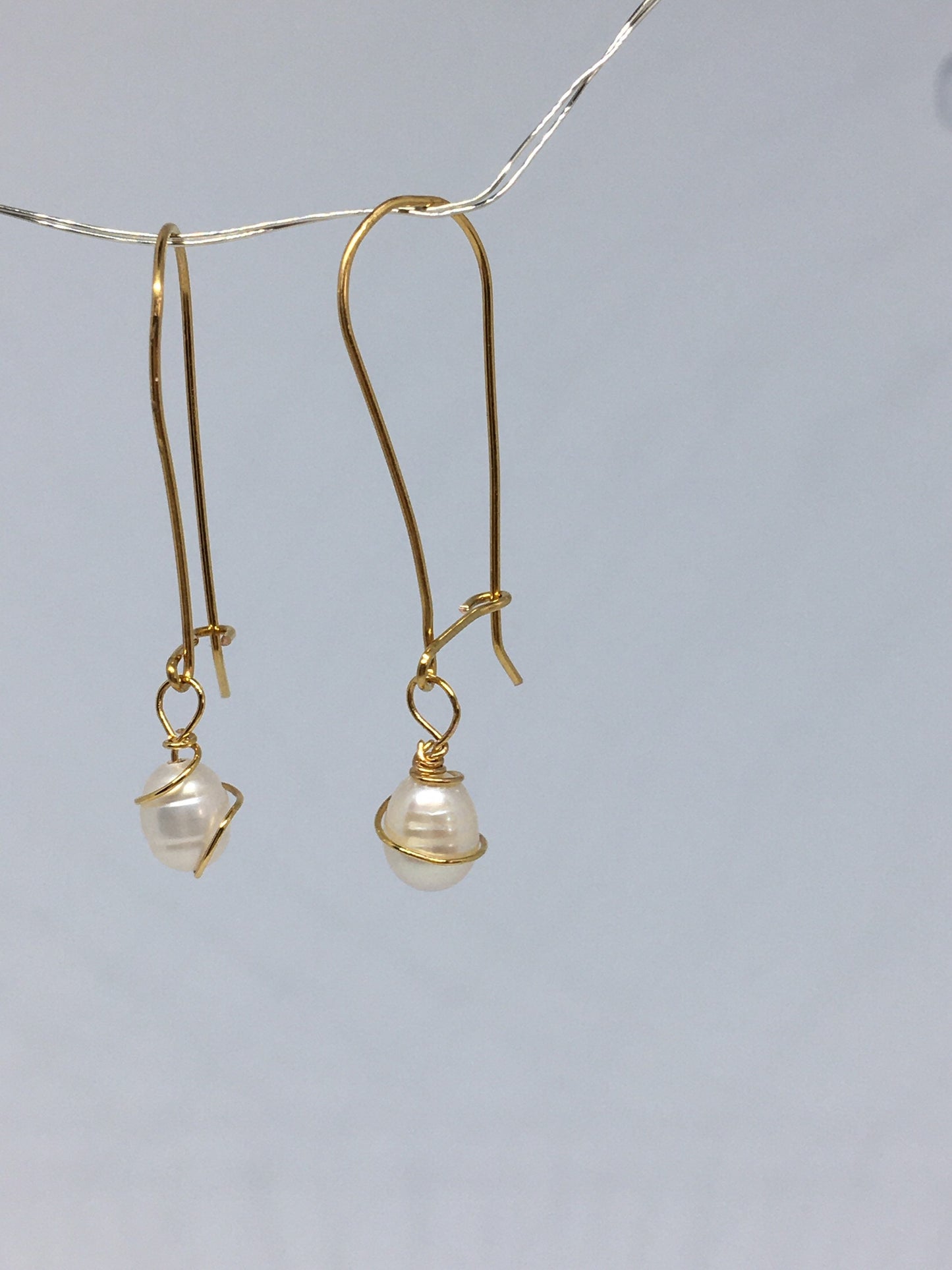 Freshwater Pearl dangle drop gold earrings for her/ Waterproof Jewelry/Wedding, bridesmaids gifts/ UK shop - Free Shipping