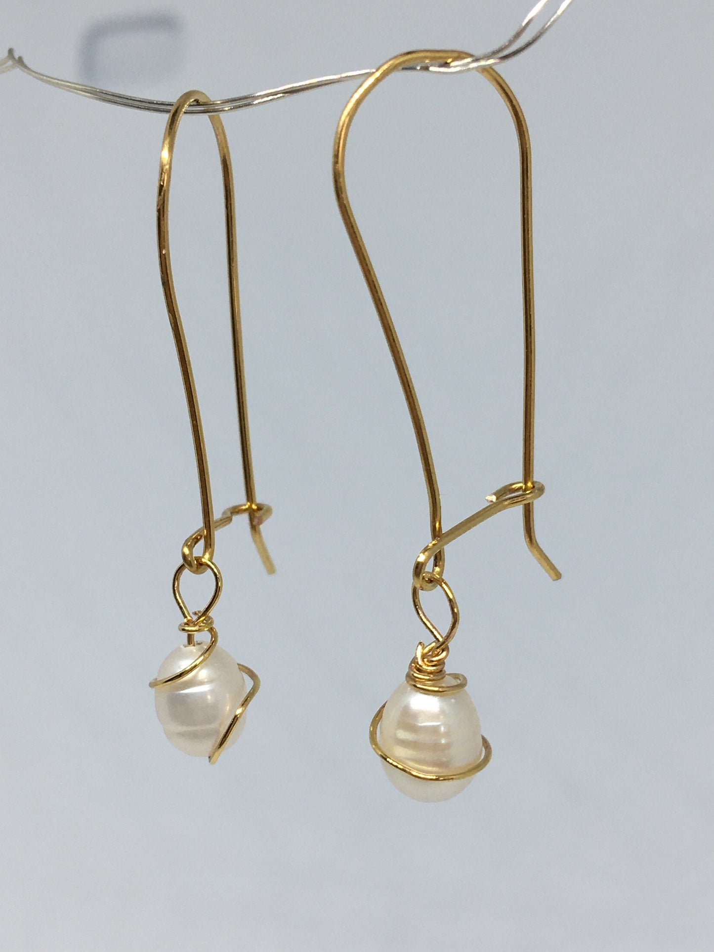 Freshwater Pearl dangle drop gold earrings for her/ Waterproof Jewelry/Wedding, bridesmaids gifts/ UK shop - Free Shipping