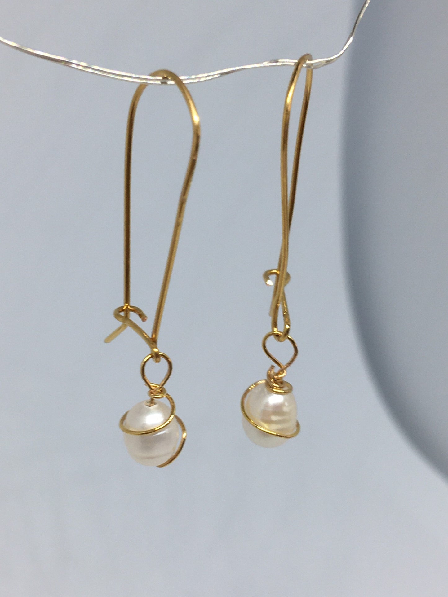 Freshwater Pearl dangle drop gold earrings for her/ Waterproof Jewelry/Wedding, bridesmaids gifts/ UK shop - Free Shipping