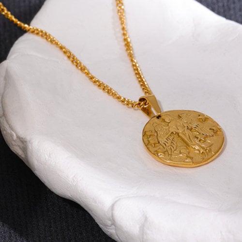 Gold Coin Textured Pendant Necklace for her/ 14k Golden Plated/ Etsy UK shop - Free Shipping