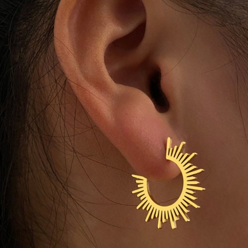 Sun Gold Earrings, Spike Earrings, Sun Jewellery, Waterproof and Tarnish Free Earrings for Women UK seller