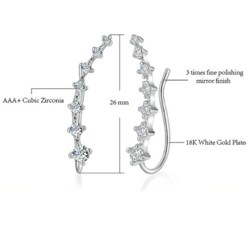 Ear long Climber Crawlers earrings/ rose gold, silver and gold multicolours zircons/ UK shop