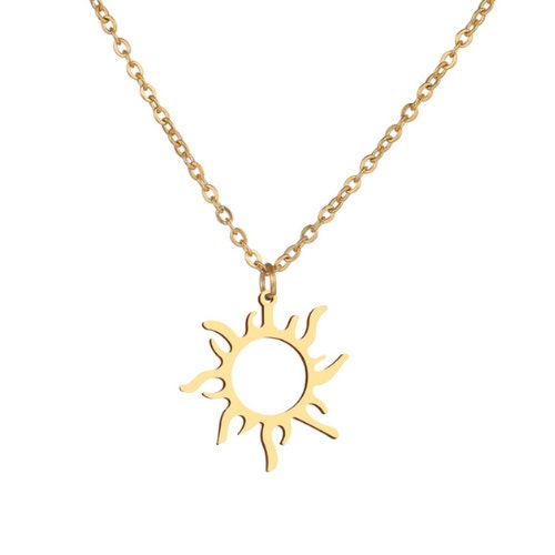 Gold Sun pendant Necklace, Waterproof Necklace Gold, Rose Gold and Silver, Sunburst Necklace for her, Etsy UK