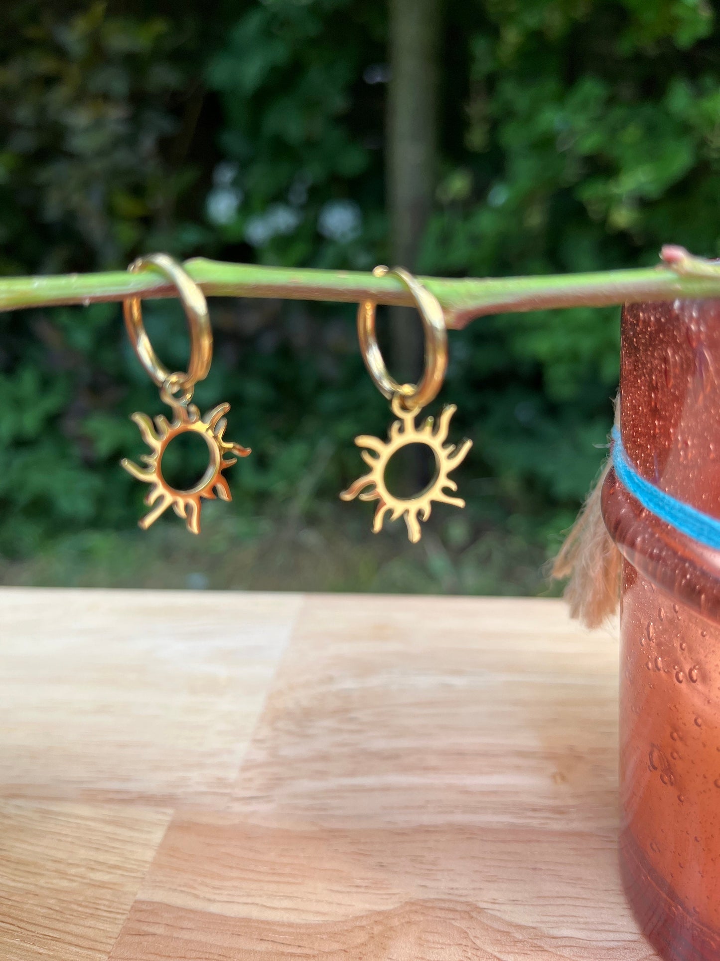 Sun gold hoops earrings/ Waterproof and Tarnish free/ Etsy UK shop - Free Shipping