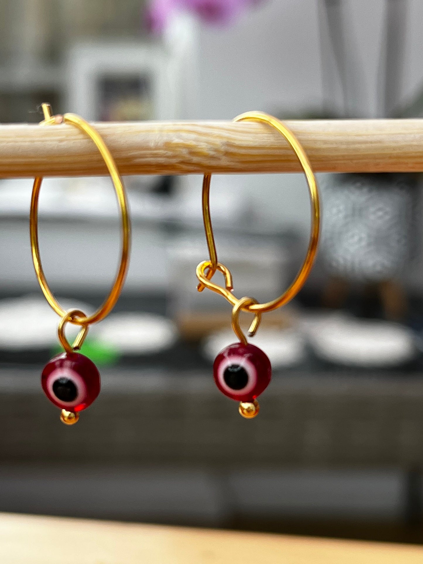 Evil Eye gold hoops Earrings/ Murano Glass Evil Eye charm/ Handmade Jewelry/Etsy Uk seller - Free Shipping