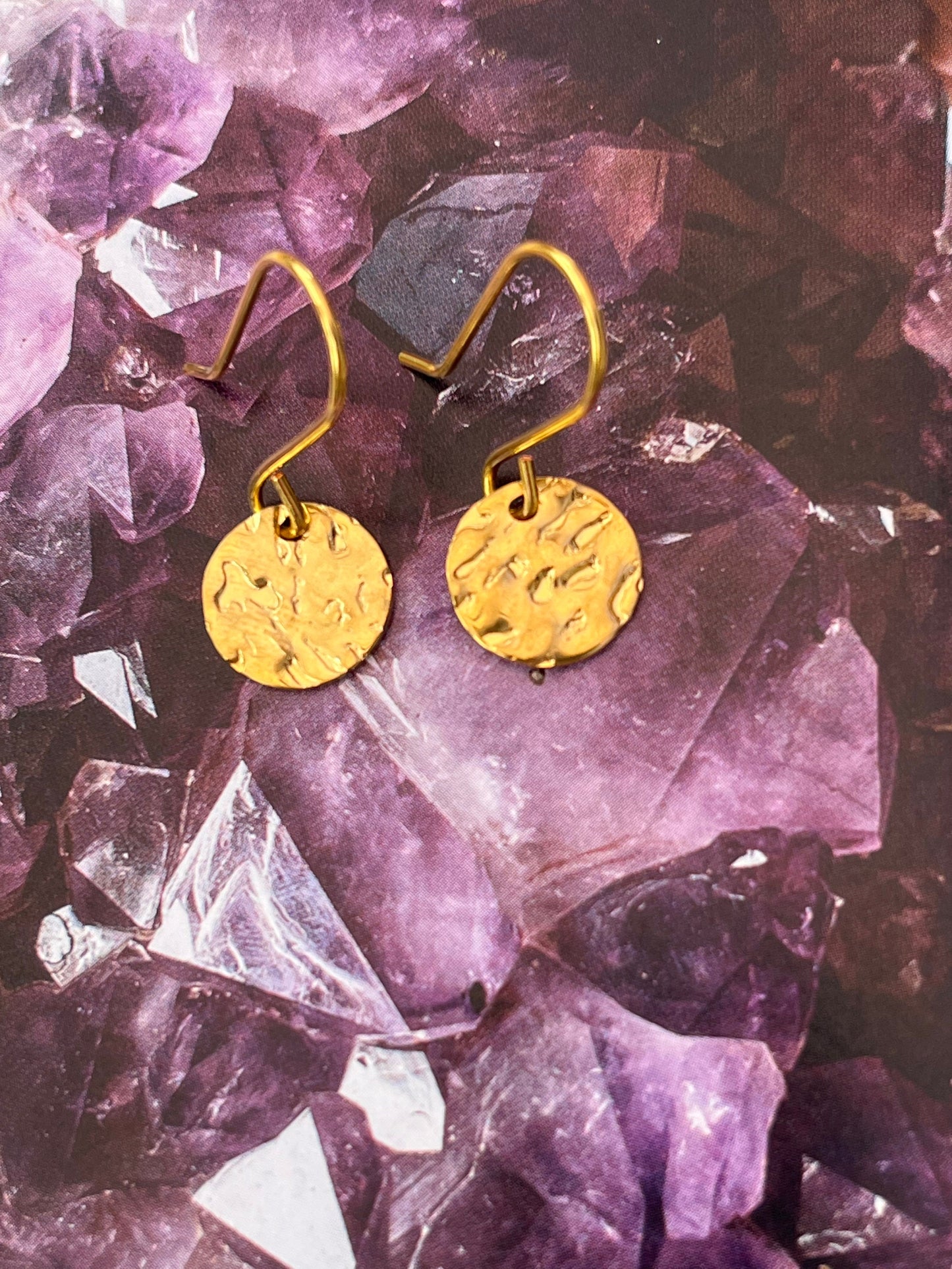 Gold Hammered Earrings, Small Disc hammered Gold Earrings, Gold Disc Dangle Earrings for Women Etsy UK seller