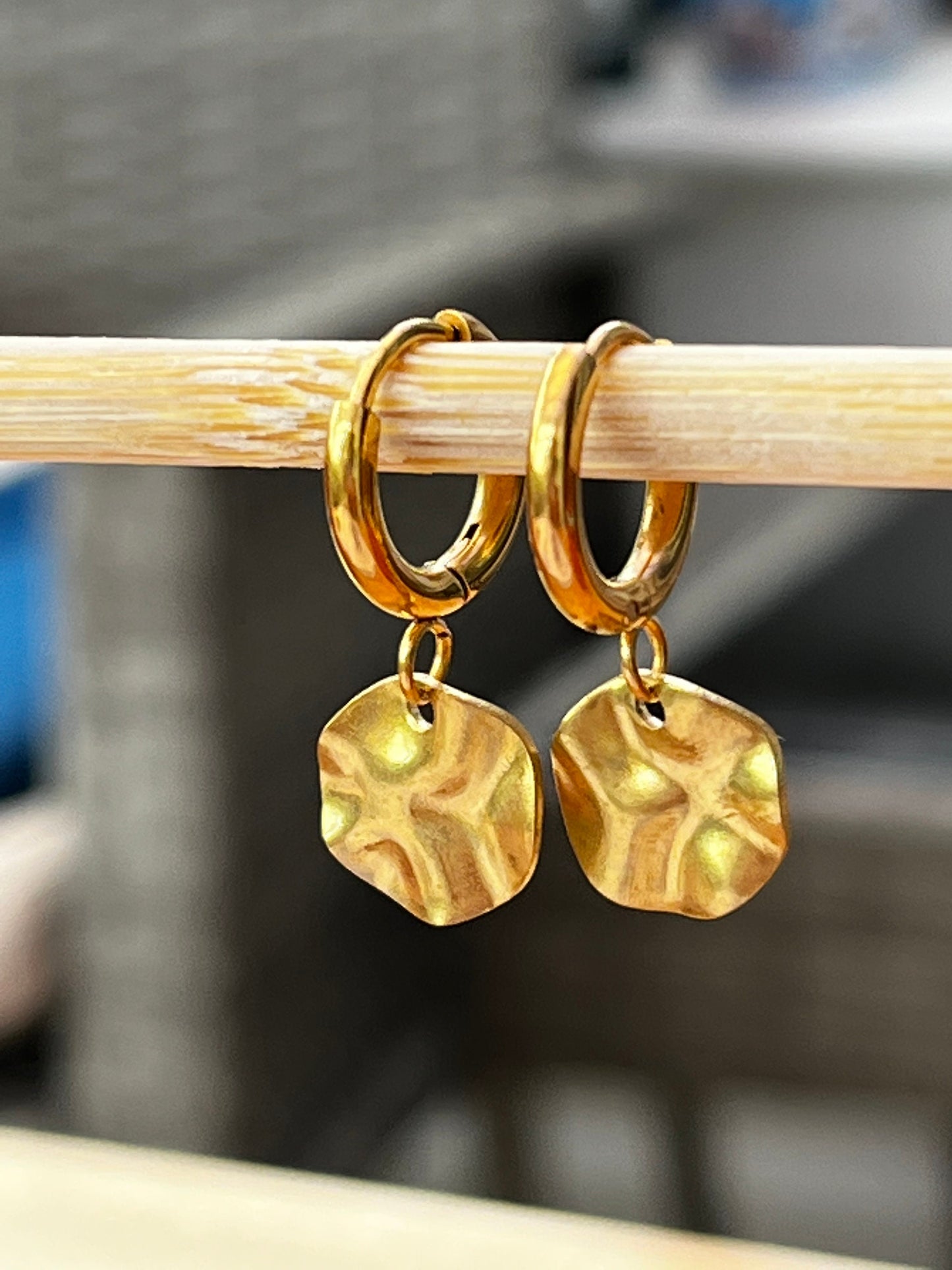 Gold Disc Hammer Huggie Hoops, Gold Hammered Disc Earrings, Huggie Hoops Earrings for Women UK seller