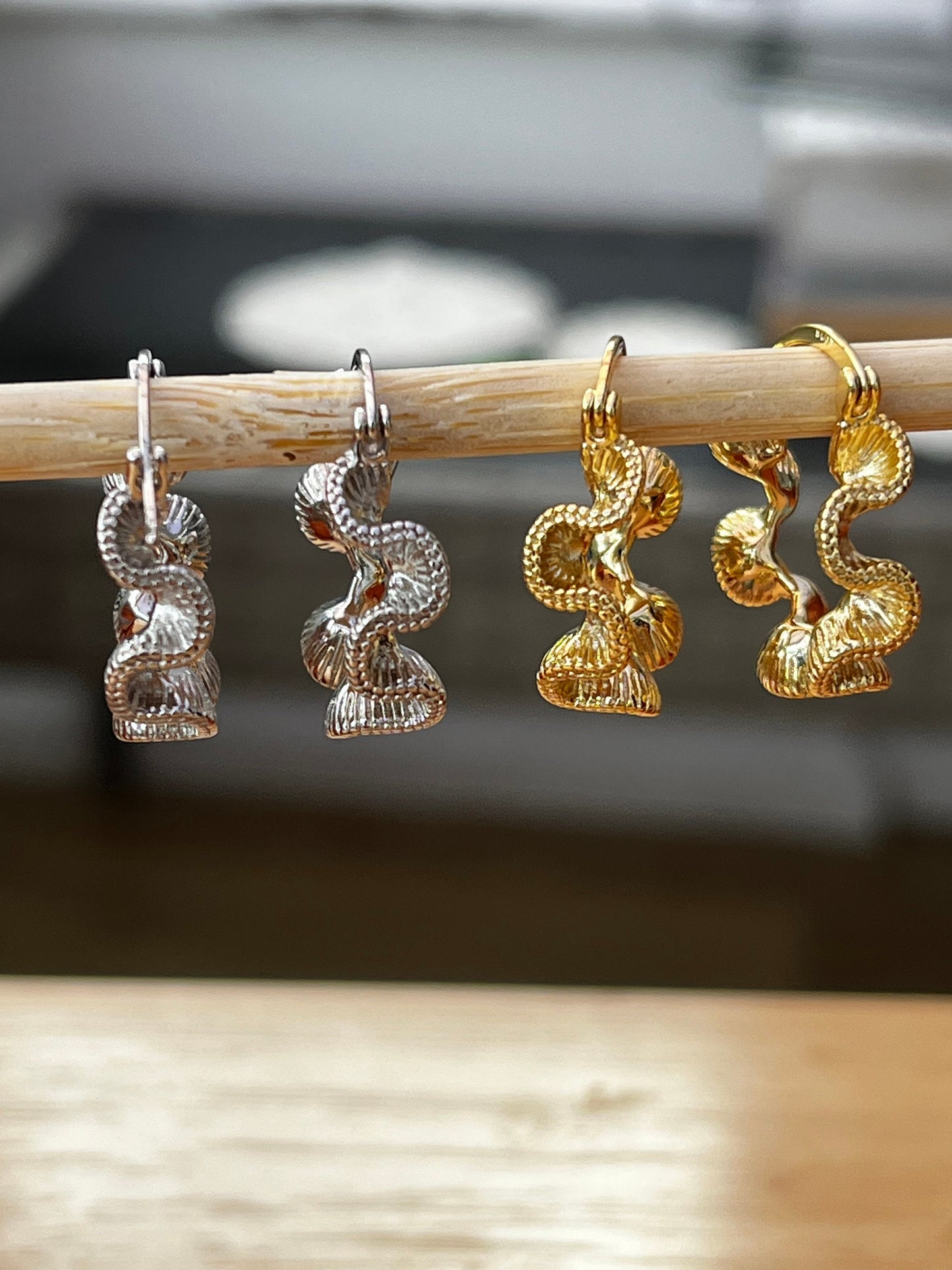 Irregular wavy medium chunky huggie hoops gold or silver hypoallergenic earrings for her/ UK shop