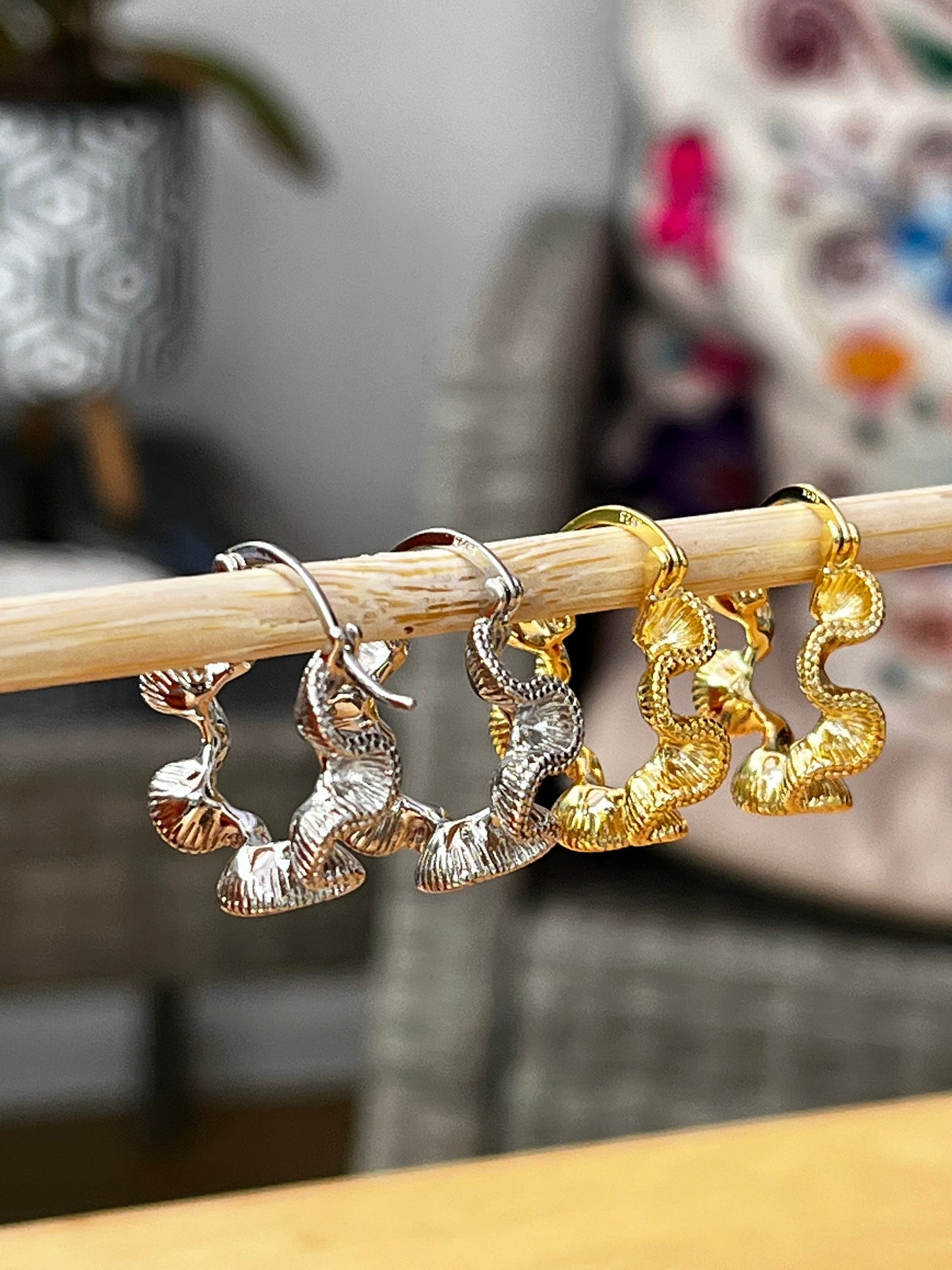 Irregular wavy medium chunky huggie hoops gold or silver hypoallergenic earrings for her/ UK shop