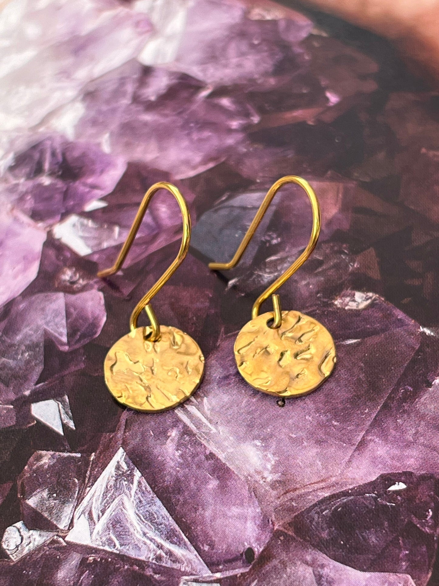 Gold Hammered Earrings, Small Disc hammered Gold Earrings, Gold Disc Dangle Earrings for Women Etsy UK seller