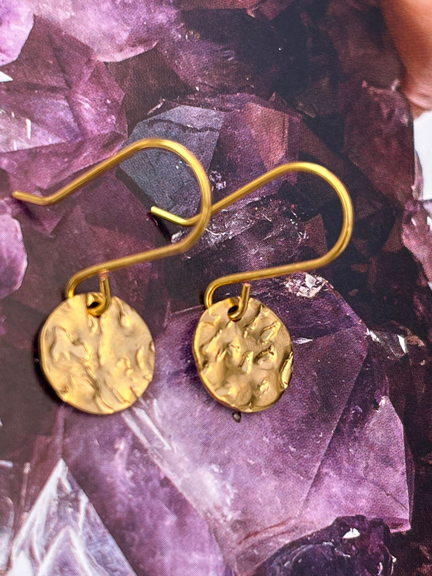 Gold Hammered Earrings, Small Disc hammered Gold Earrings, Gold Disc Dangle Earrings for Women Etsy UK seller