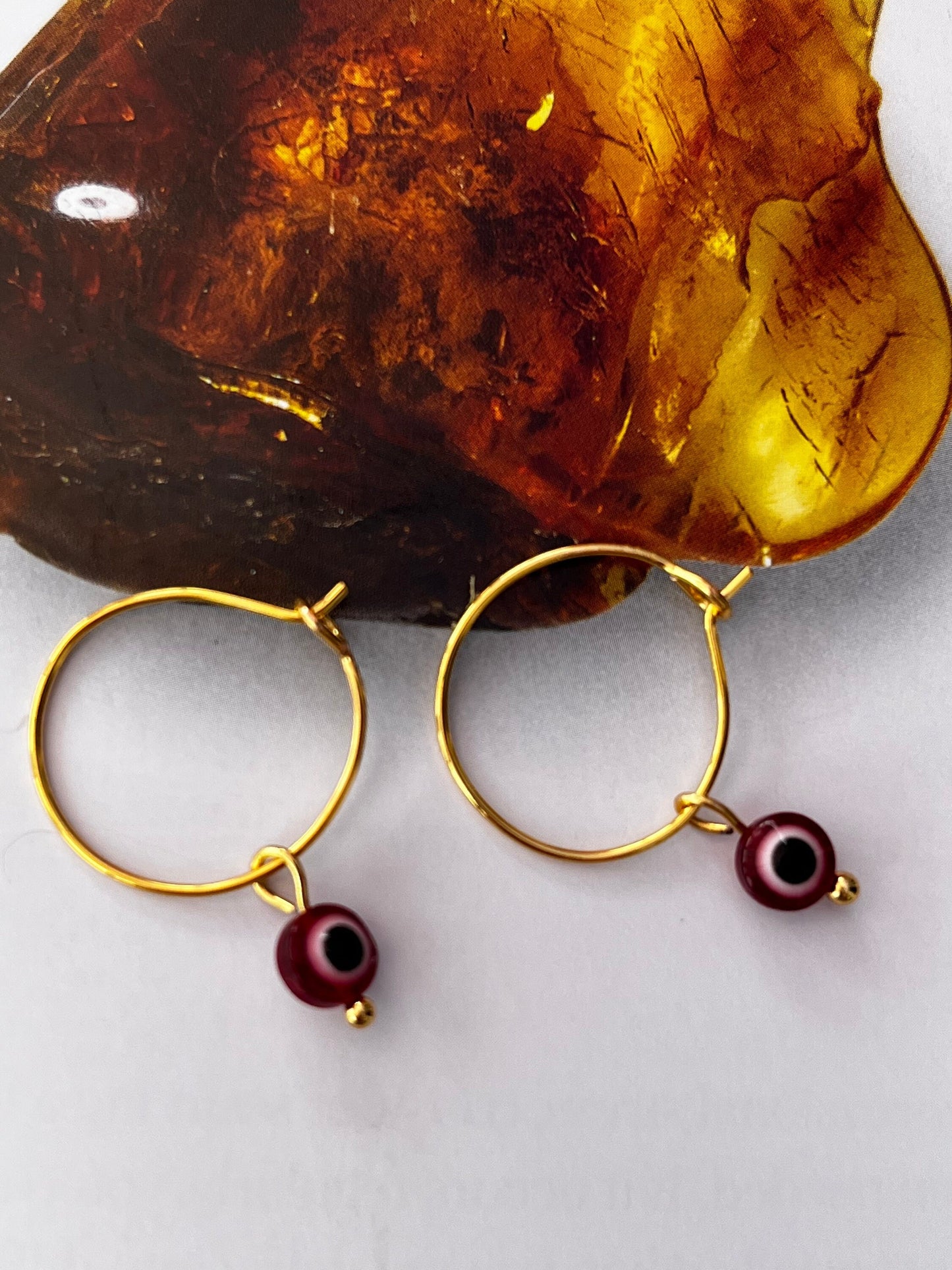 Evil Eye gold hoops Earrings/ Murano Glass Evil Eye charm/ Handmade Jewelry/Etsy Uk seller - Free Shipping