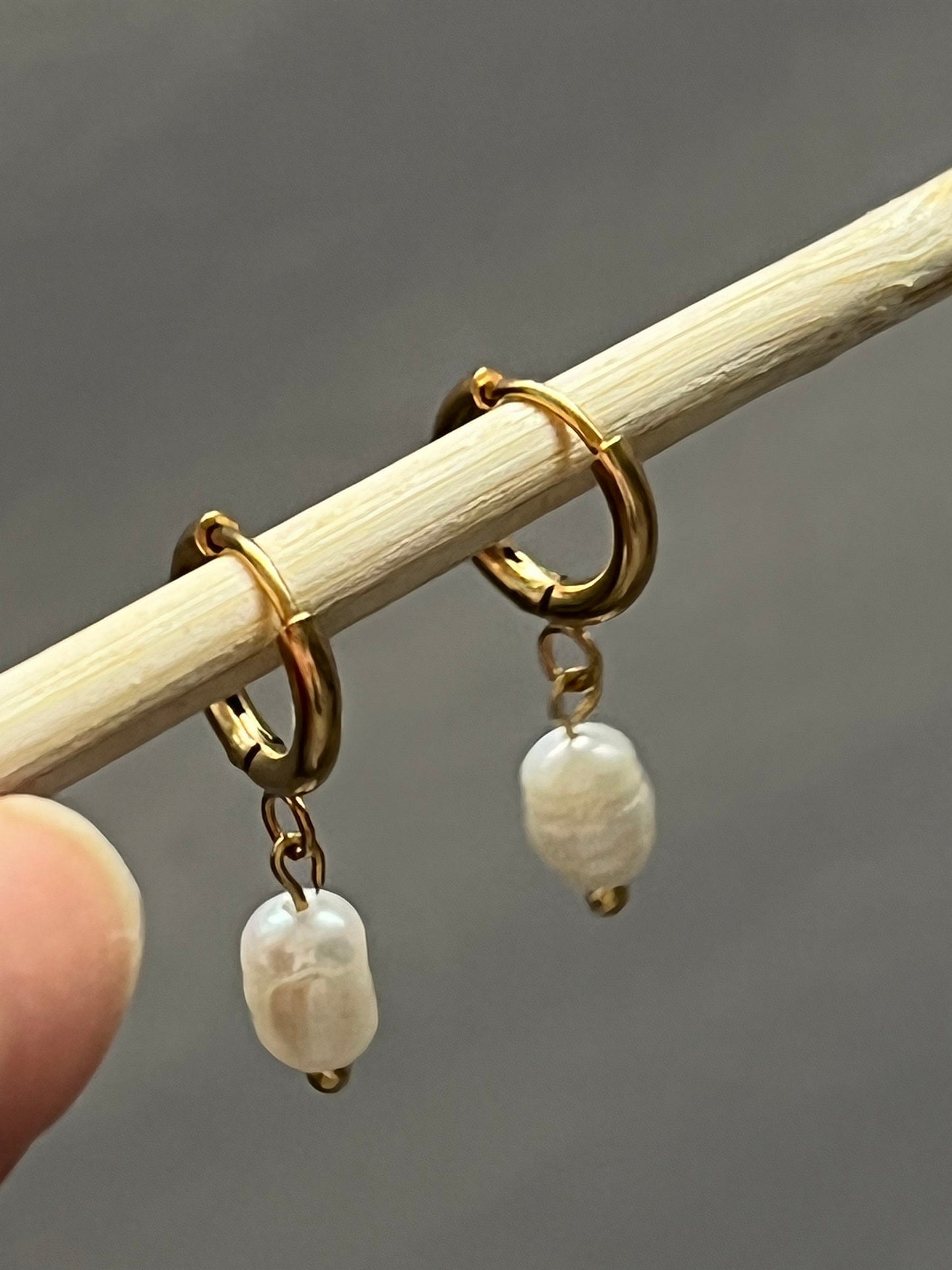 Pearl Drop Small Hoops Earrings, Gold Hoop Earrings, Waterproof and Hypoallergenic, Freshwater drop Pearl Earrings for Women Etsy UK seller