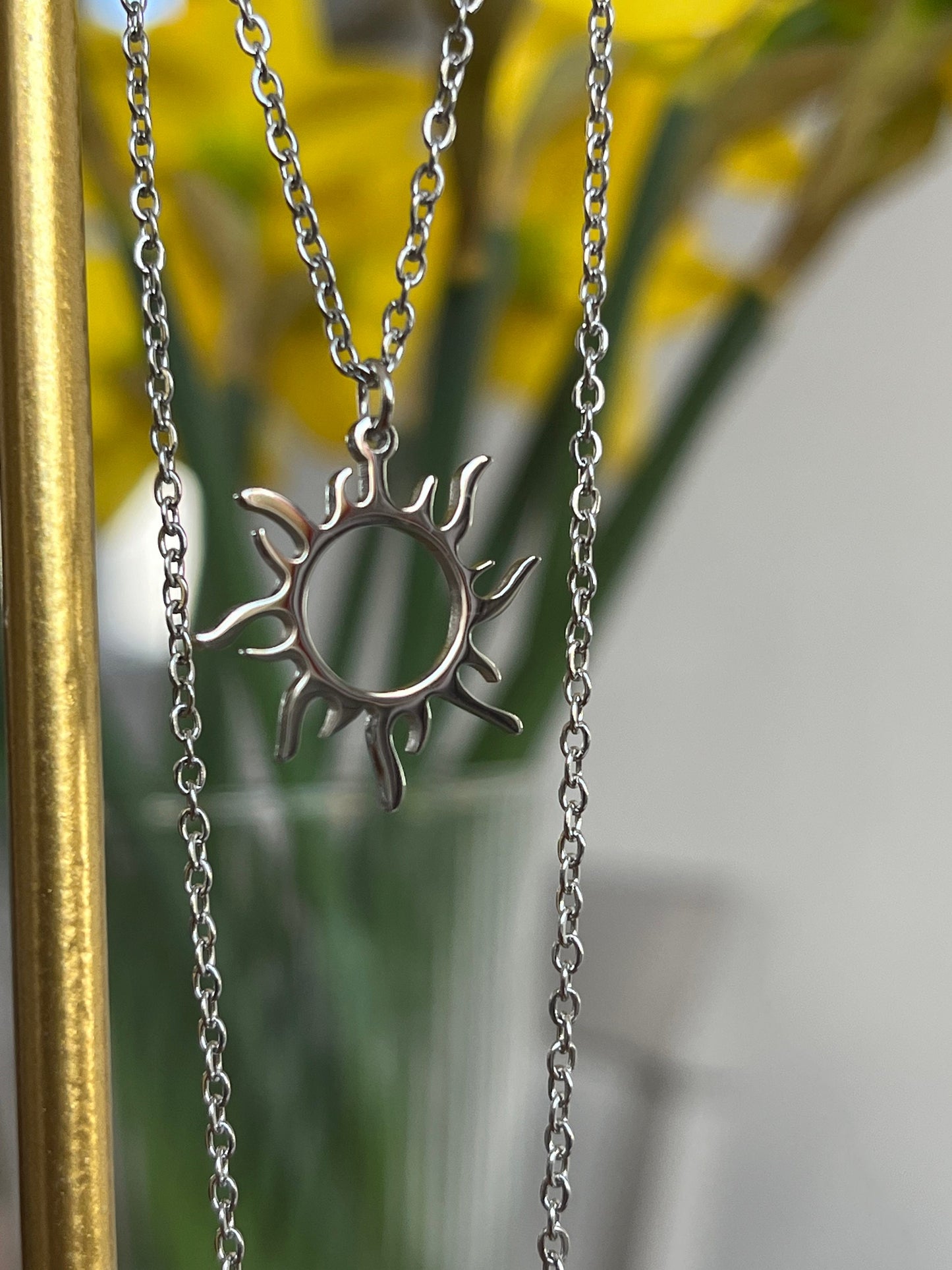 Gold Sun pendant Necklace, Waterproof Necklace Gold, Rose Gold and Silver, Sunburst Necklace for her, Etsy UK