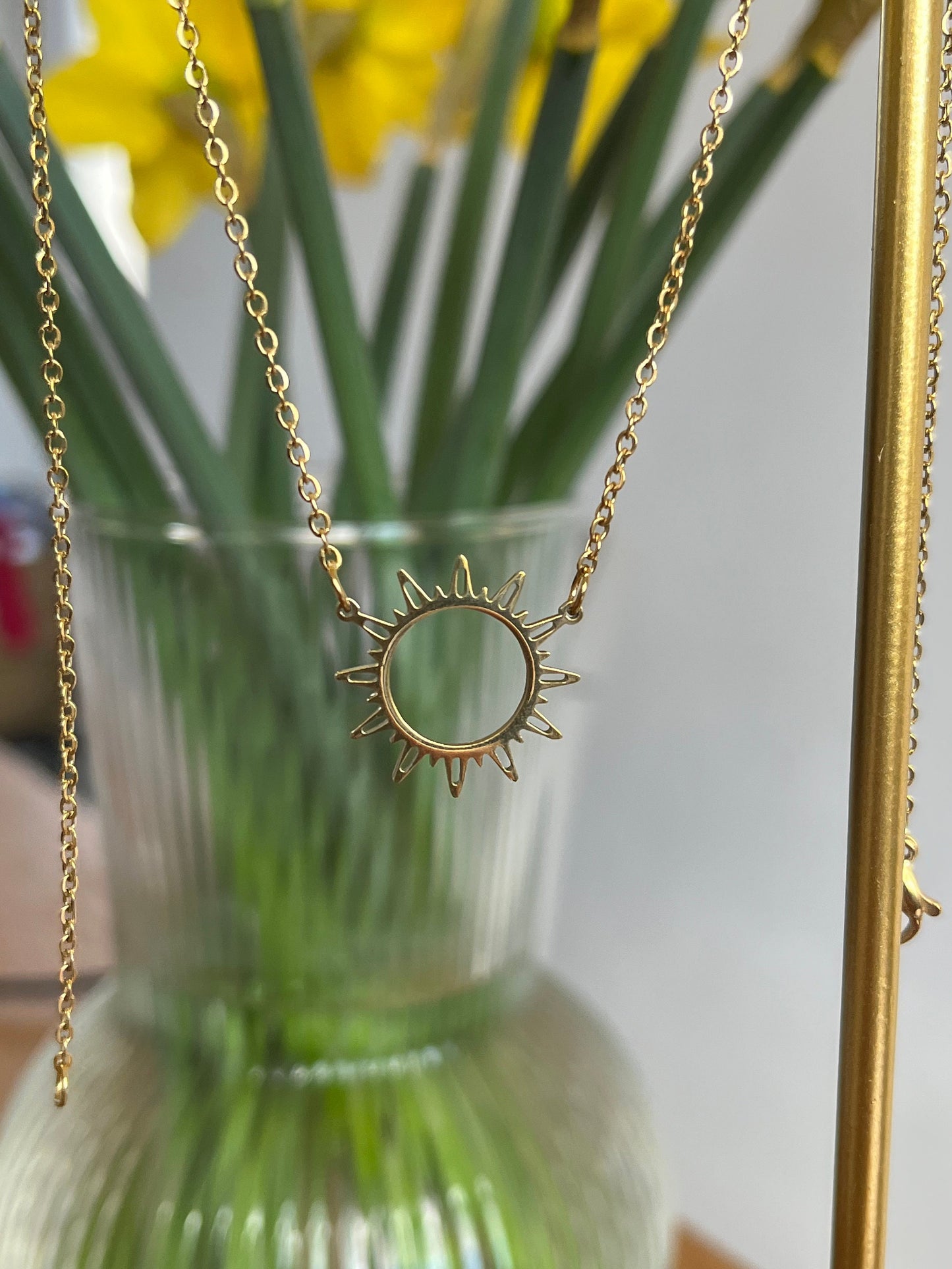 Gold Sun Pendant necklace for her/ Waterproof, Tarnish free/ UK shop - Free Shipping