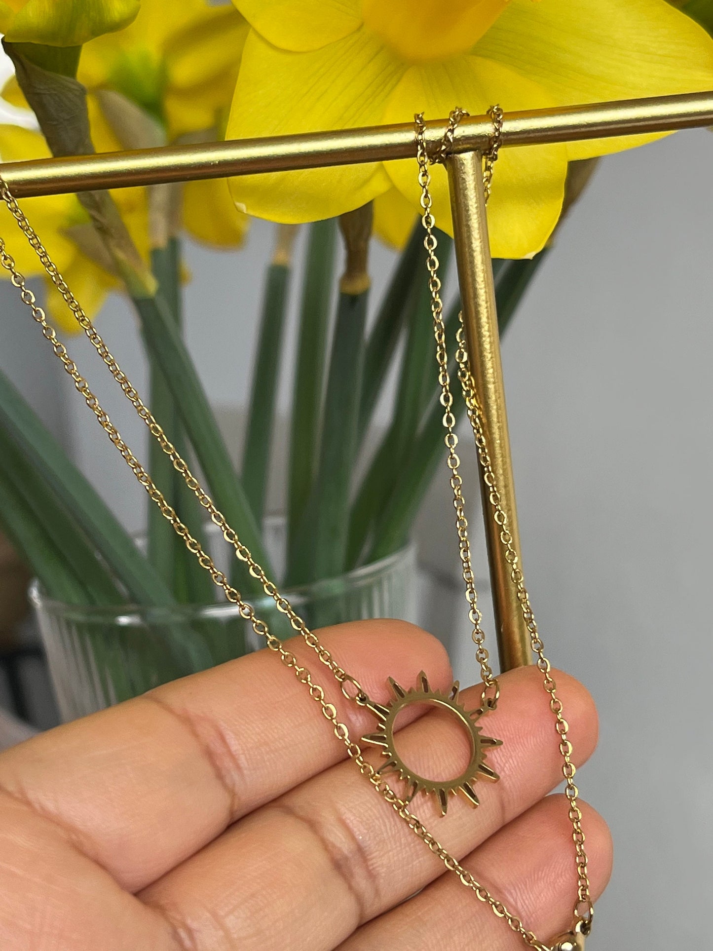 Gold Sun Pendant necklace for her/ Waterproof, Tarnish free/ UK shop - Free Shipping