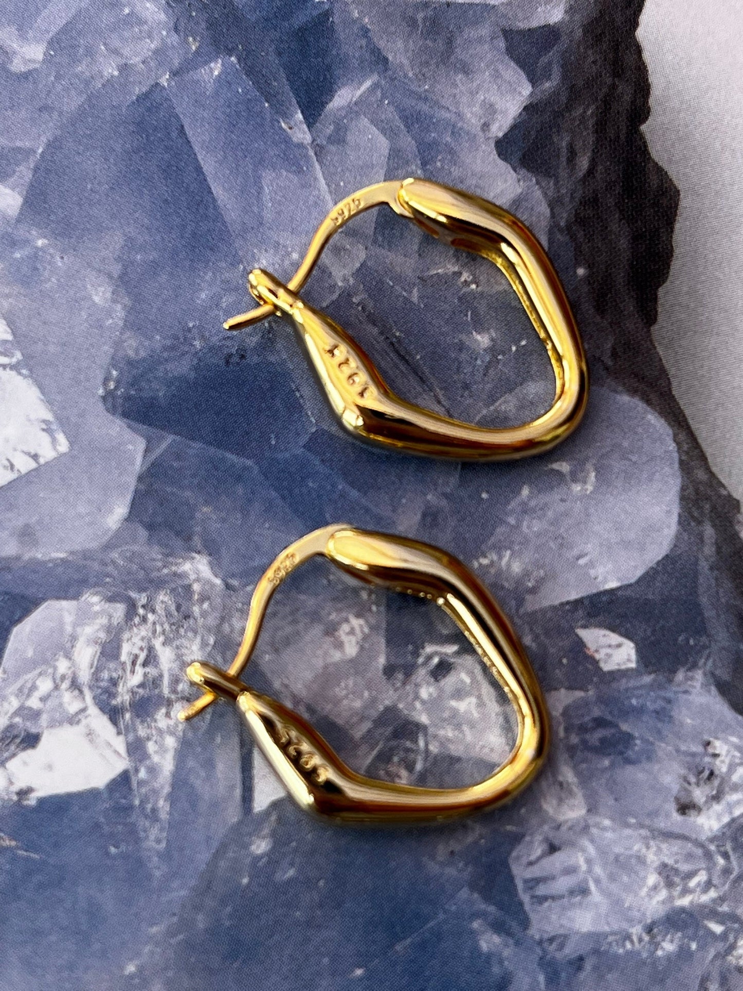 Small Irregular shape gold silver huggie hoops for her/ golden plated/ sterling silver/ UK shop