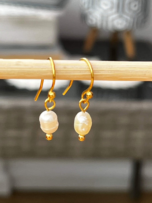 Handmade Small freshwater pearl dangle & drop earrings/ waterproof and hypoallergenic/ Birthday, Anniversary UK shop