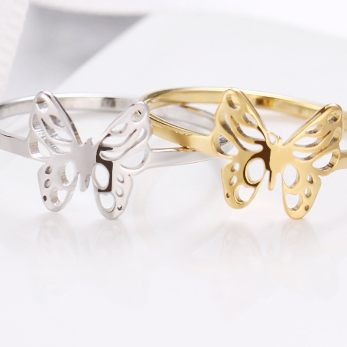 Butterfly thin band waterproof and hypoallergenic Gold Rings for her/ Birthday, anniversary gifts for her/ UK shop