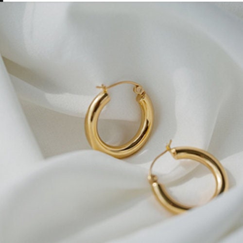 Gold Plated 20mm Hoops Earrings/ 100% waterproof and Tarnish Free/ Stainless Steel/UK shop - Free Shipping