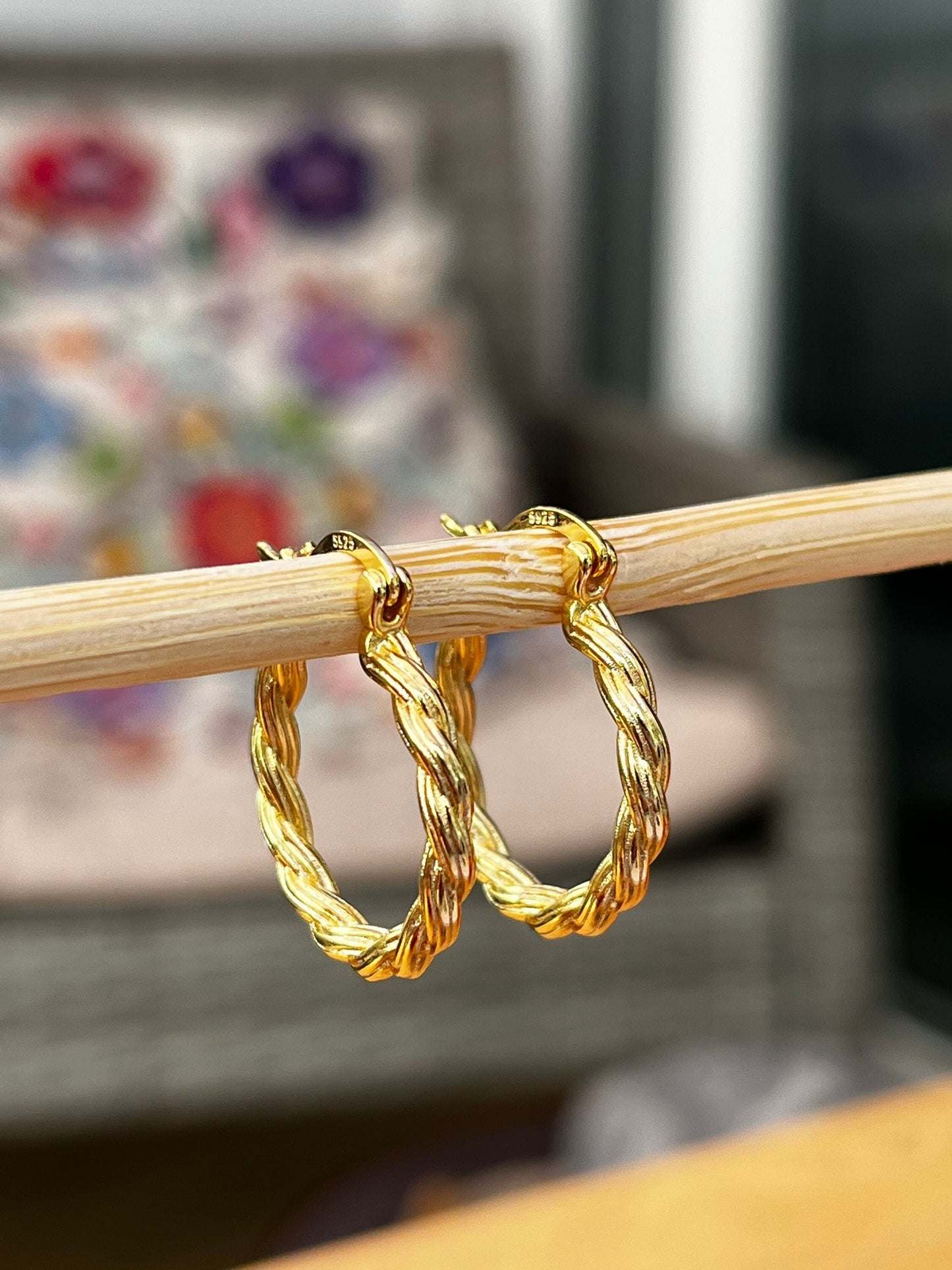 Circle Twisted Hoop Earring for her/ Gold Plated / shop based UK - Free Shipping