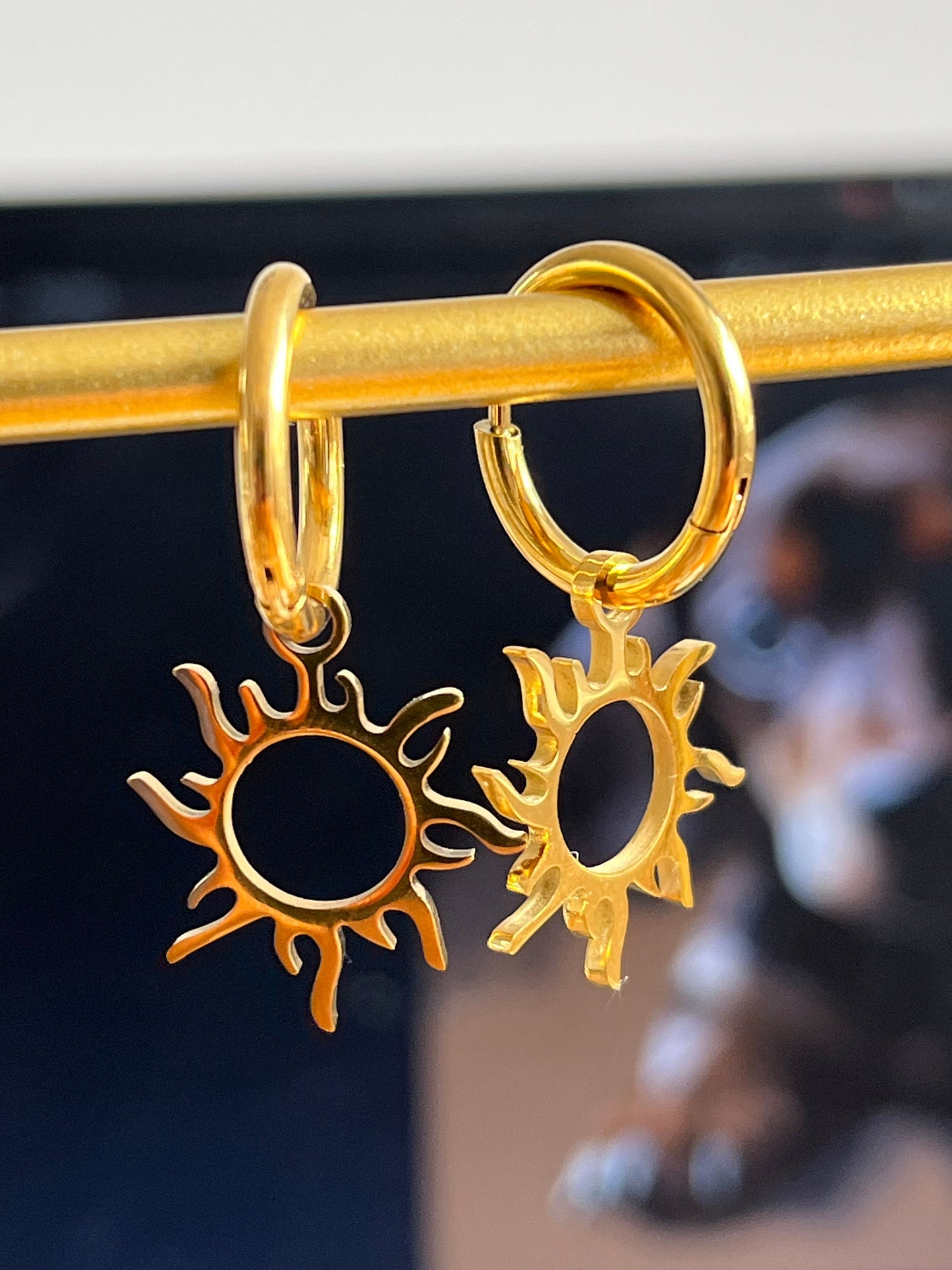 Sun gold hoops earrings/ Waterproof and Tarnish free/ Etsy UK shop - Free Shipping