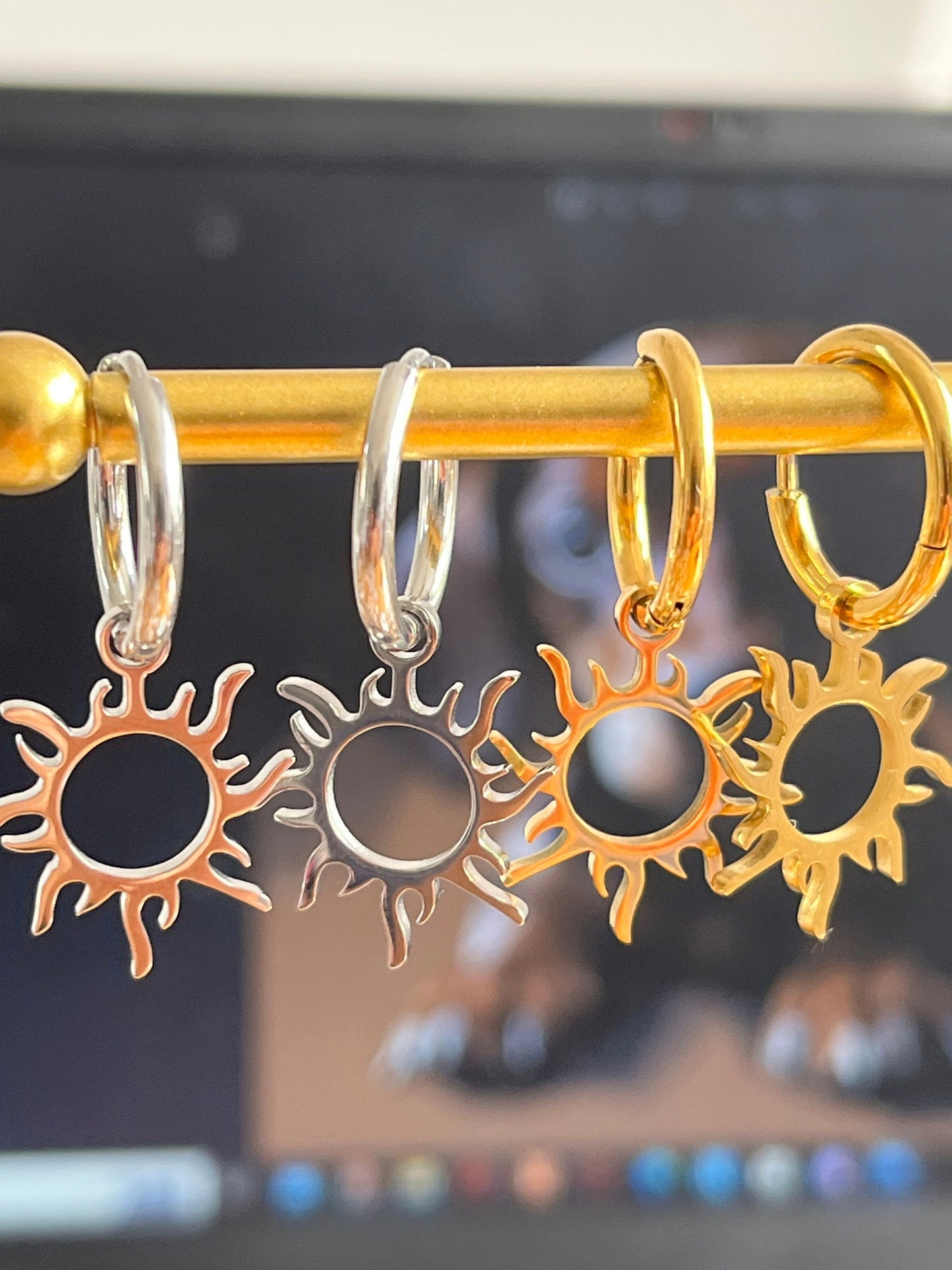 Sun gold hoops earrings/ Waterproof and Tarnish free/ Etsy UK shop - Free Shipping