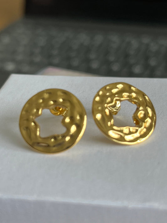 Hammered Gold Stud Earrings, Hammered Disc Hoop Earrings for Women UK seller