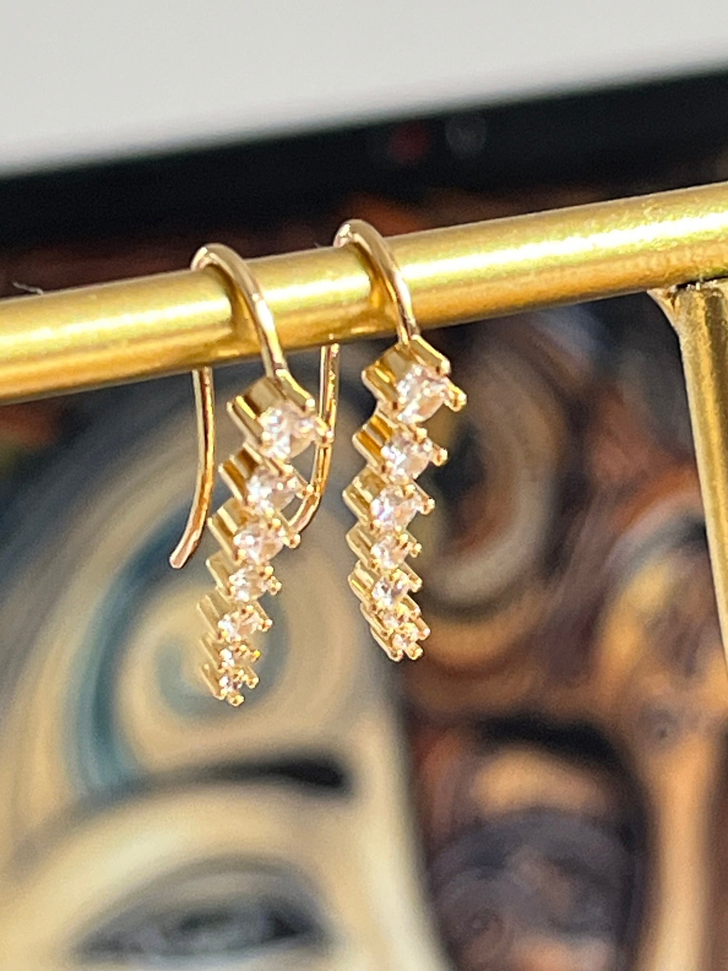 Ear long Climber Crawlers earrings/ rose gold, silver and gold multicolours zircons/ UK shop