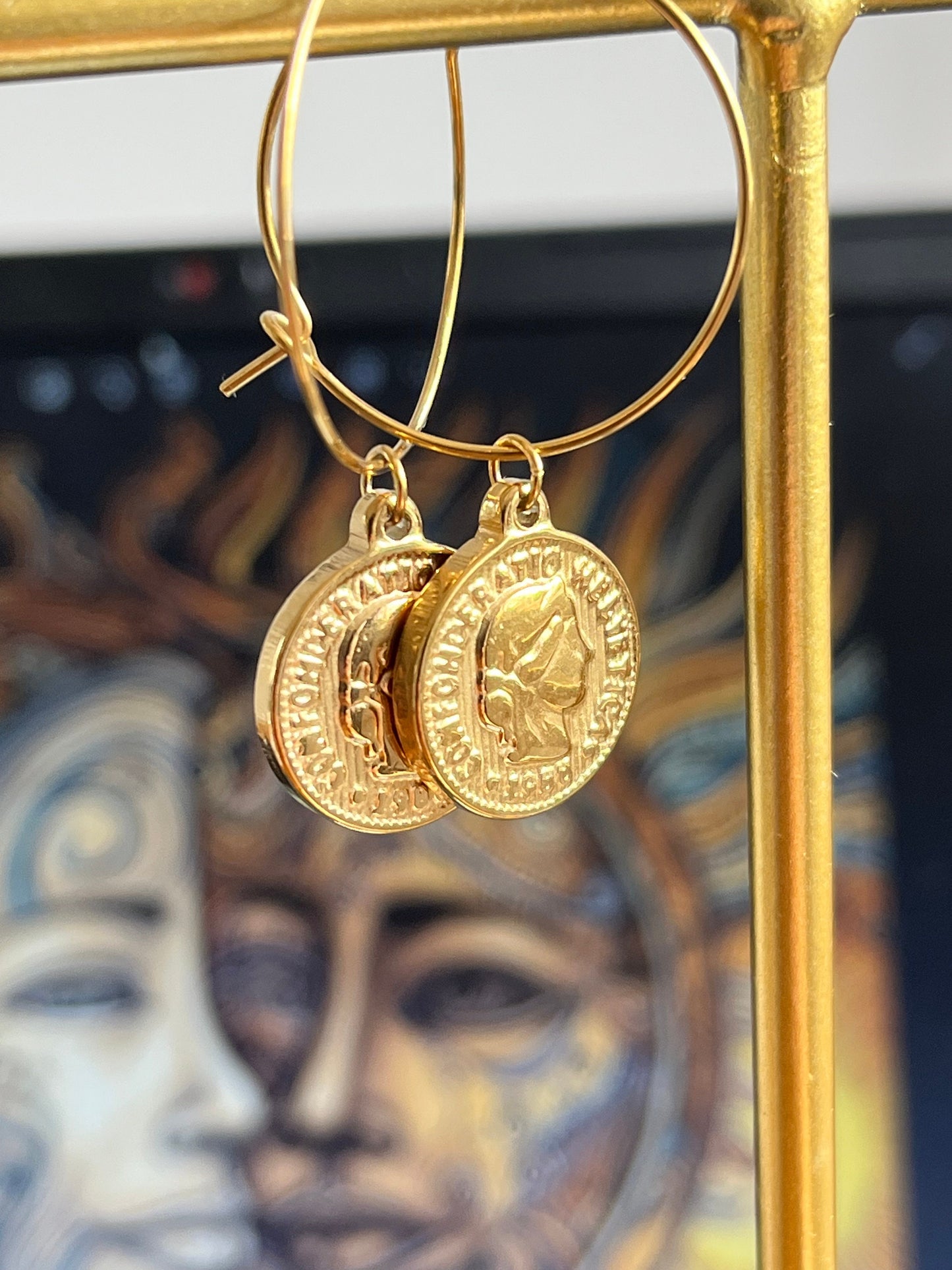 Coin disc replica Gold Hoops Earrings for her/ Waterproof, Tarnish Free/ Etsy UK shop - Free Shipping