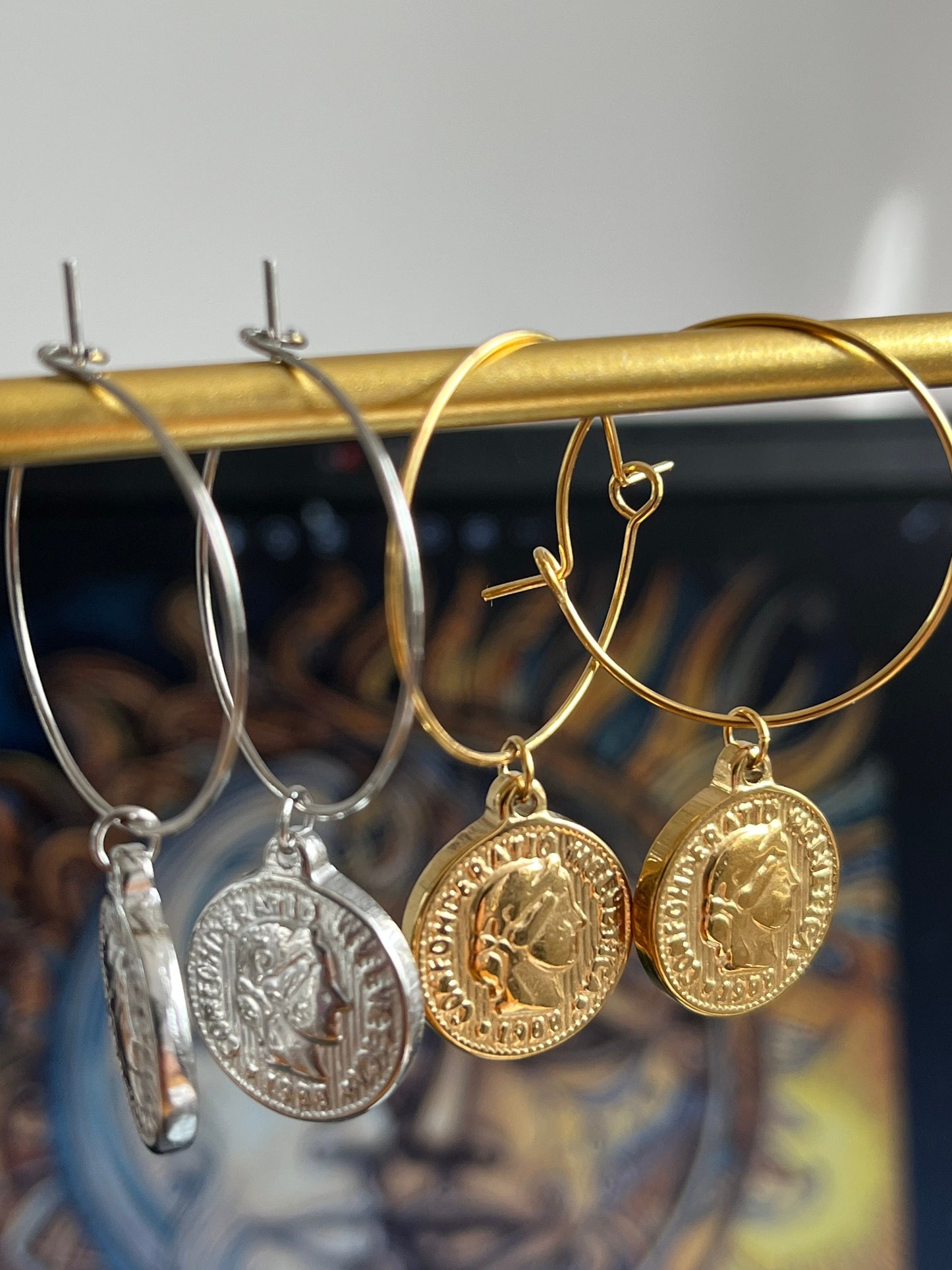 Coin disc replica Gold Hoops Earrings for her/ Waterproof, Tarnish Free/ Etsy UK shop - Free Shipping