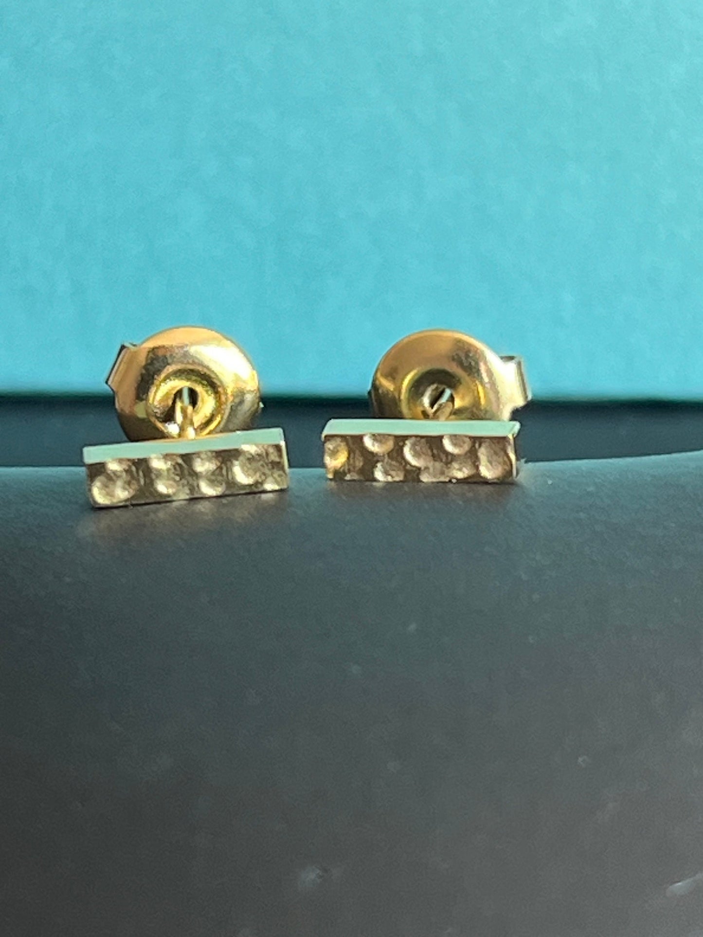 Tiny Gold slim bar T hammered Stud Earrings made in Stainless Steel/ Waterprof, hypoallergenic and Tarnish Free Earrings for her/ UK Shop