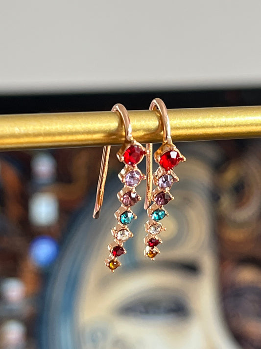 Ear long Climber Crawlers earrings/ rose gold, silver and gold multicolours zircons/ UK shop