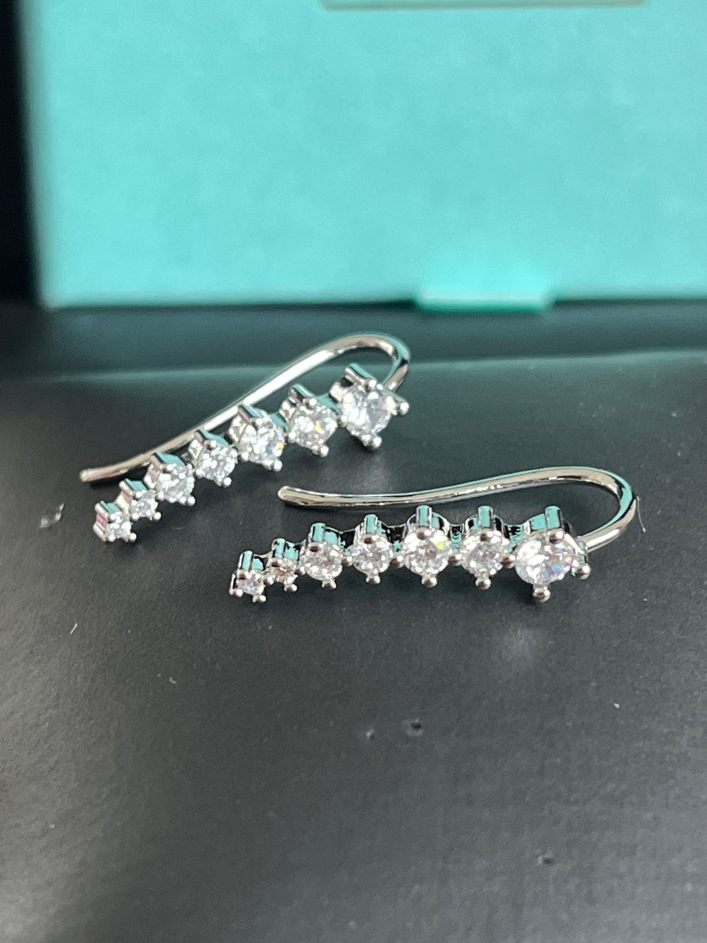 Ear long Climber Crawlers earrings/ rose gold, silver and gold multicolours zircons/ UK shop