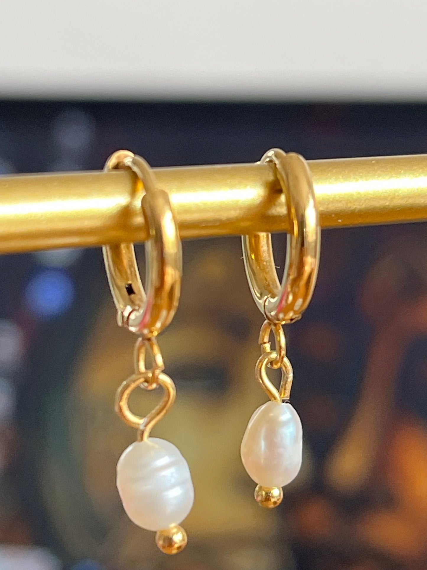 Pearl Drop Small Hoops Earrings, Gold Hoop Earrings, Waterproof and Hypoallergenic, Freshwater drop Pearl Earrings for Women Etsy UK seller