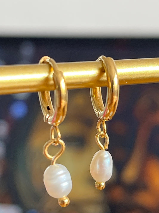 Pearl Drop Small Hoops Earrings, Gold Hoop Earrings, Waterproof and Hypoallergenic, Freshwater drop Pearl Earrings for Women Etsy UK seller