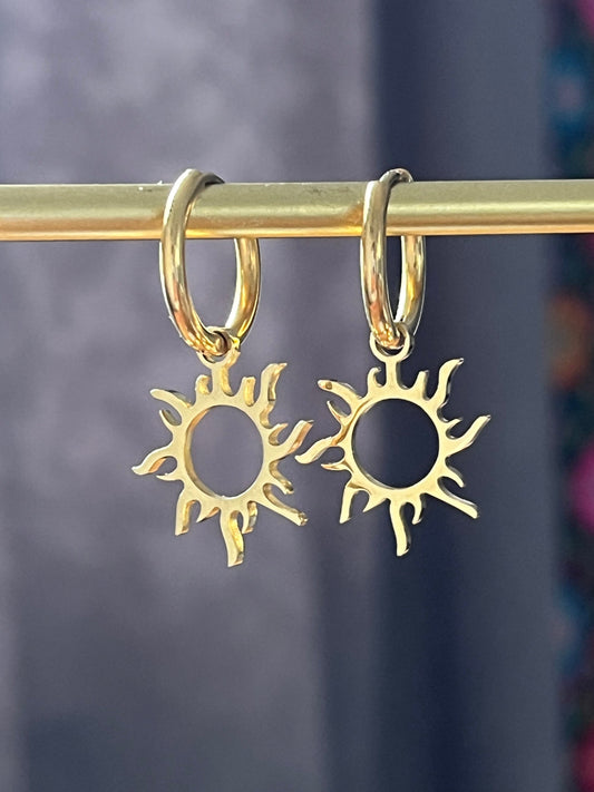 Sun gold hoops earrings/ Waterproof and Tarnish free/ Etsy UK shop - Free Shipping