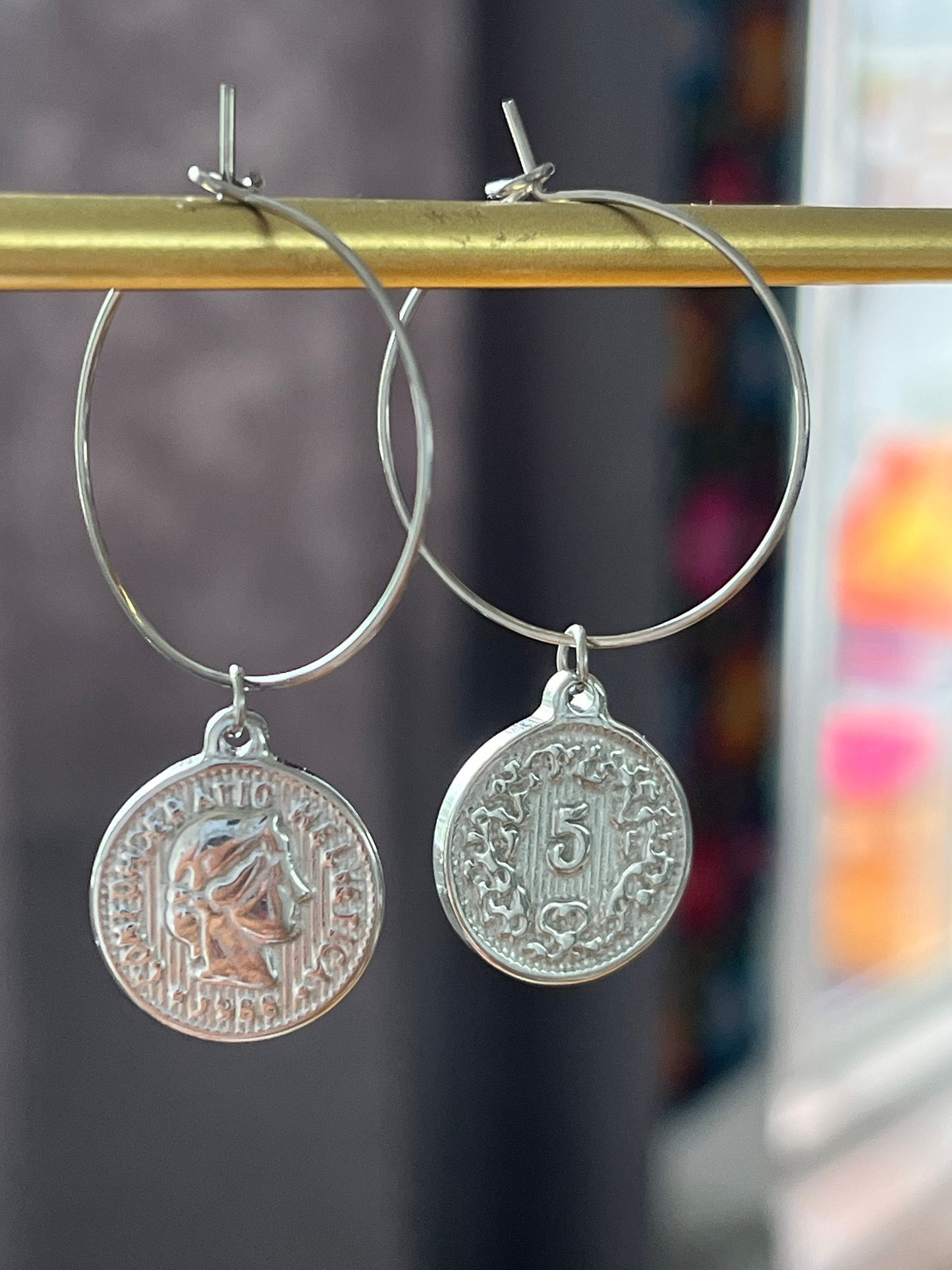 Coin disc replica Gold Hoops Earrings for her/ Waterproof, Tarnish Free/ Etsy UK shop - Free Shipping