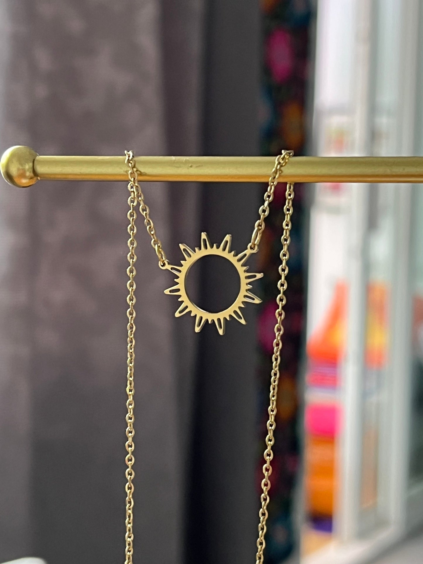 Gold Sun Pendant necklace for her/ Waterproof, Tarnish free/ UK shop - Free Shipping