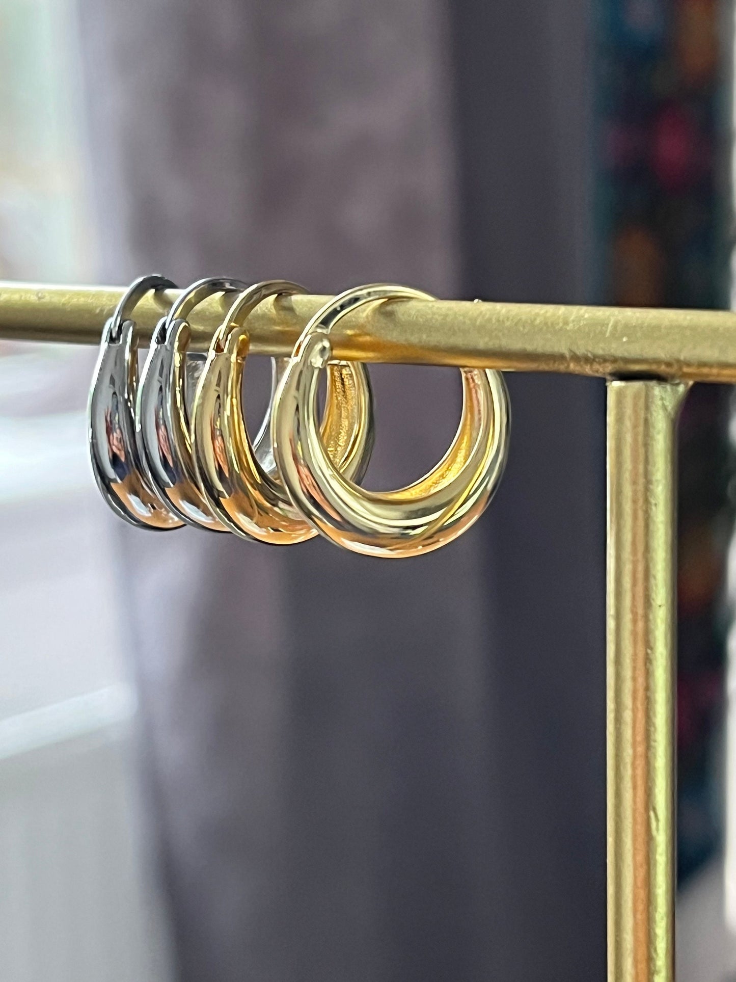 Gold Plated Huggie Hoops Earrings for her/ Minimalist bold chubby hoops / UK shop - Free Shipping