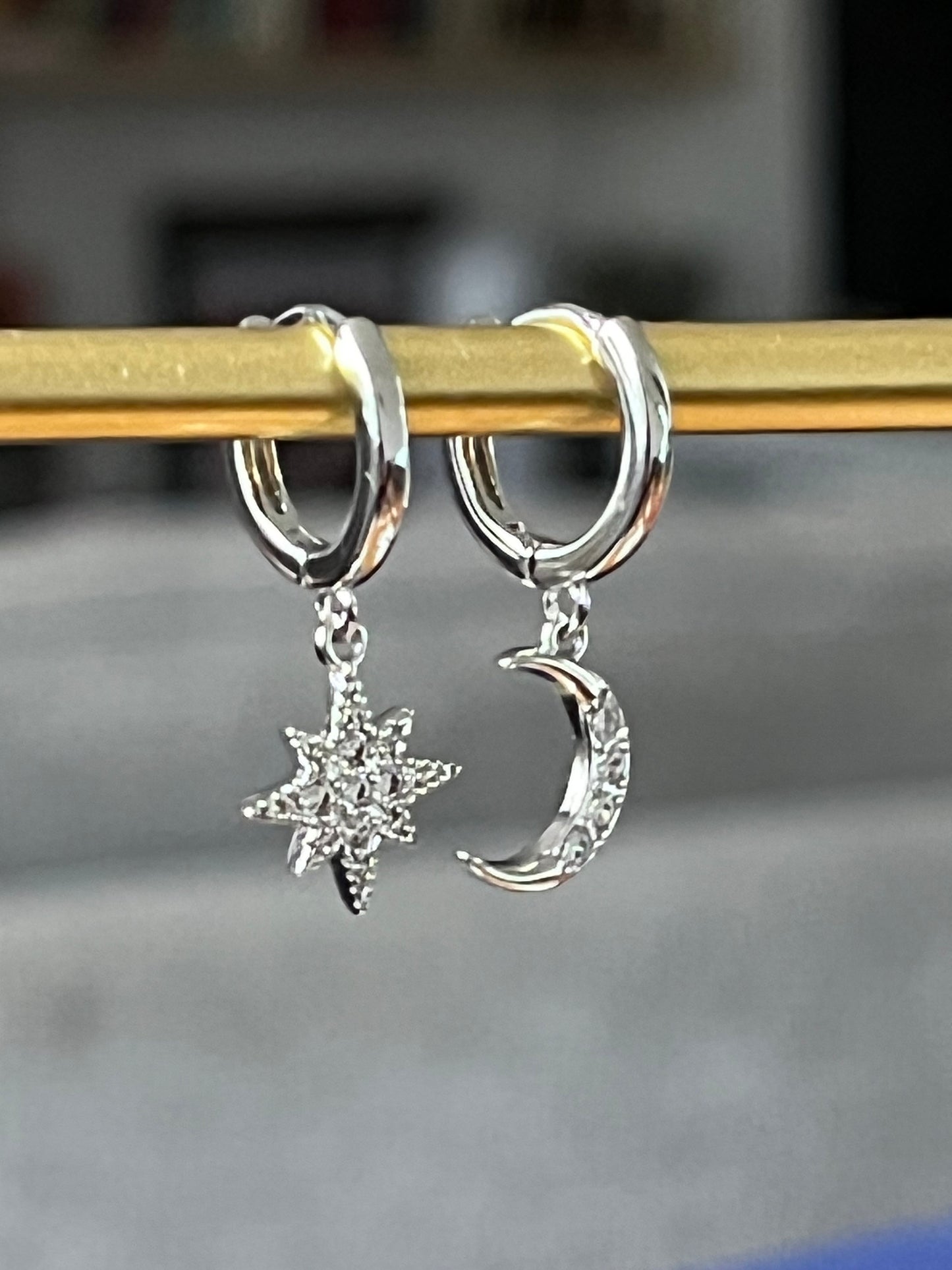 Star and Moon Cham Gold Huggie Hoops Earrings/ Small and Dainty Hoops for her/Etsy UK sho - Free Shipping