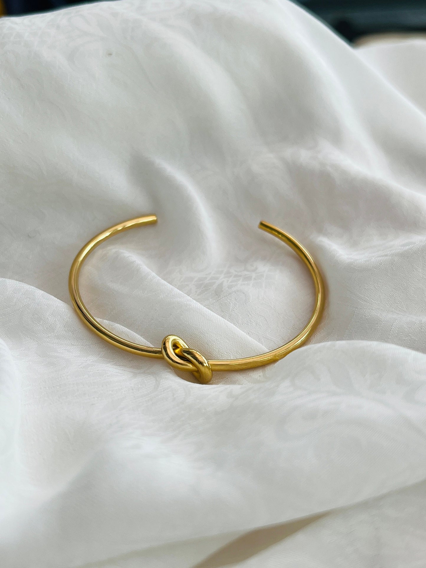 Open Knot Cuff Bangle/ Waterproof Silver or Gold Knot Bangle/ Open cuff Bracelet for her/ Etsy UK Shop - Free Shipping