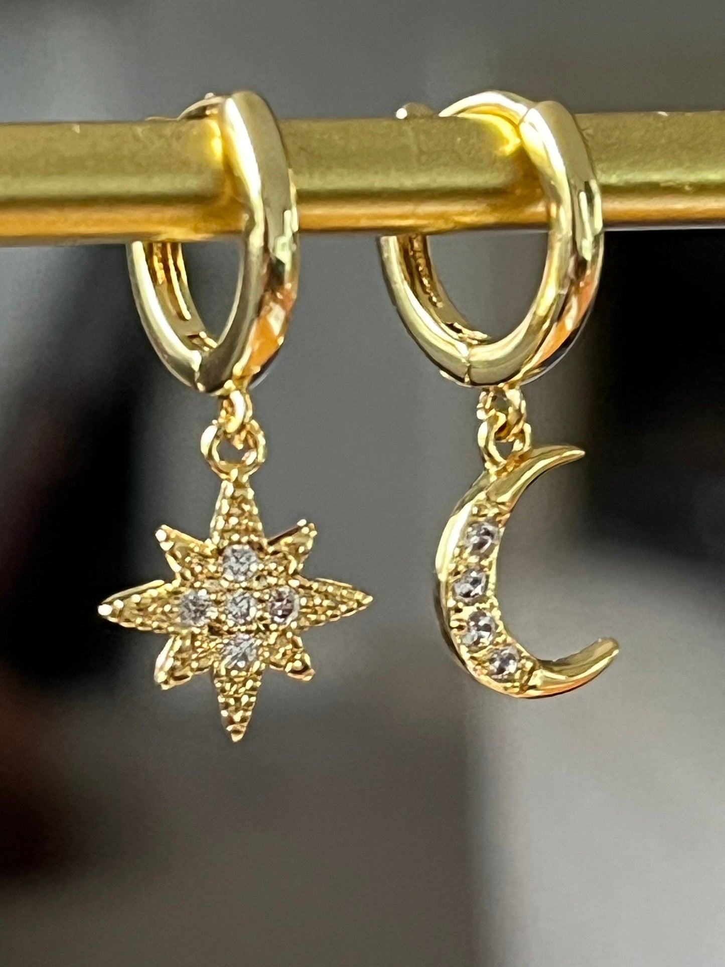 Star and Moon Cham Gold Huggie Hoops Earrings/ Small and Dainty Hoops for her/Etsy UK sho - Free Shipping