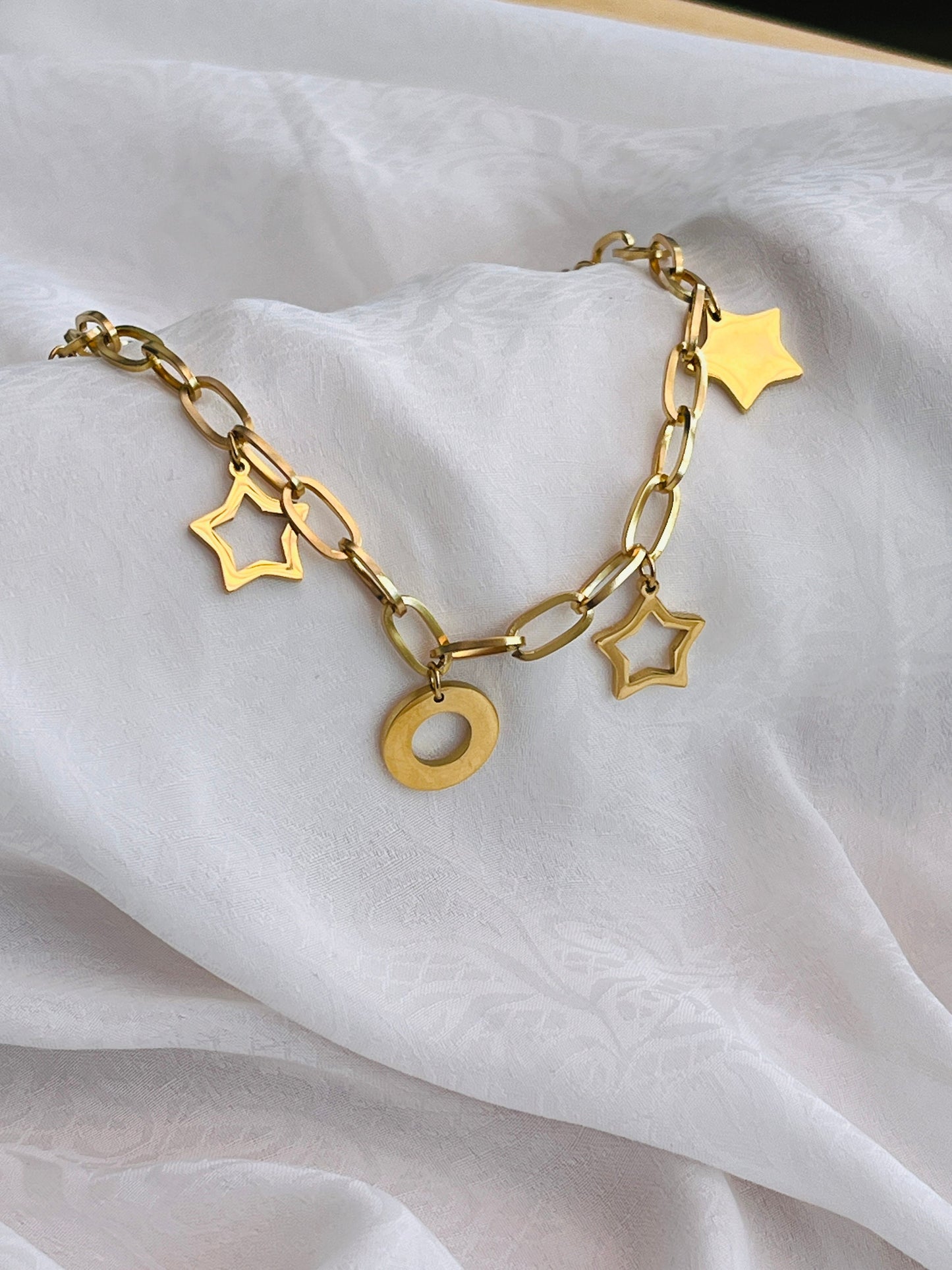 Gold multicharms paper clip chain Bracelet for her/ Waterproof, and Sweatproof/ UK shop - Free Shipping