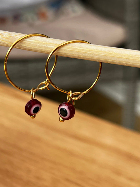 Evil Eye gold hoops Earrings/ Murano Glass Evil Eye charm/ Handmade Jewelry/Etsy Uk seller - Free Shipping