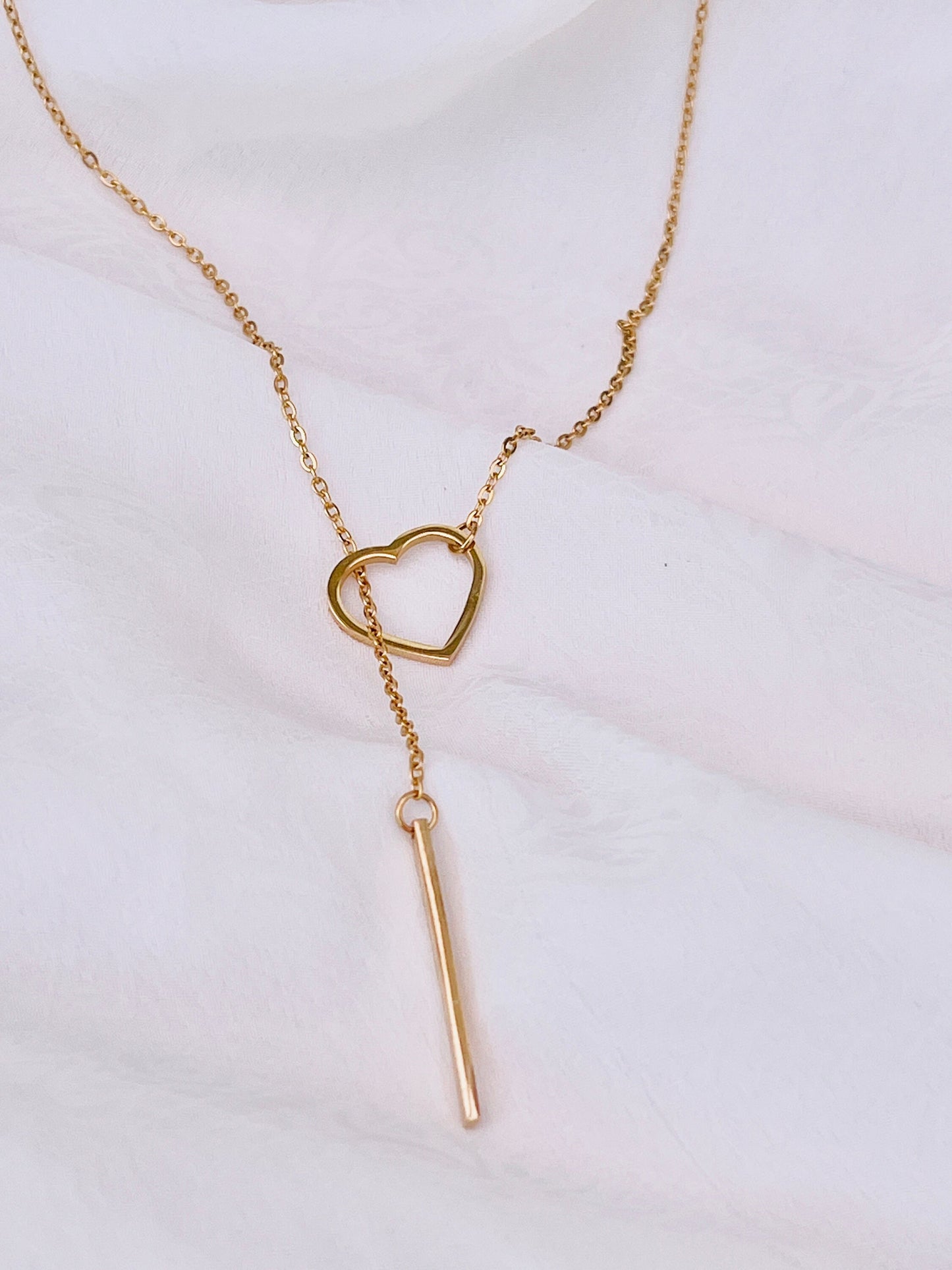 Bar Pendant Gold Necklace Minimalist, Chain Going Thru Necklace for her, Waterproof and Tarnish Free/ Etsy UK shop - Free Shipping