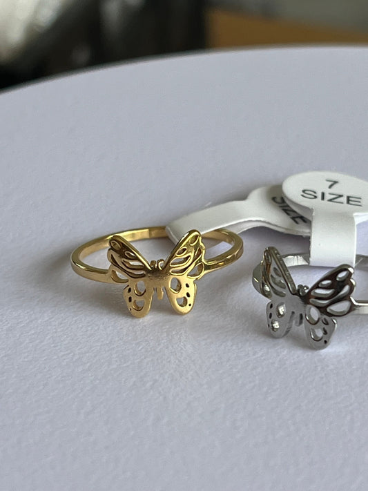 Butterfly thin band waterproof and hypoallergenic Gold Rings for her/ Birthday, anniversary gifts for her/ UK shop