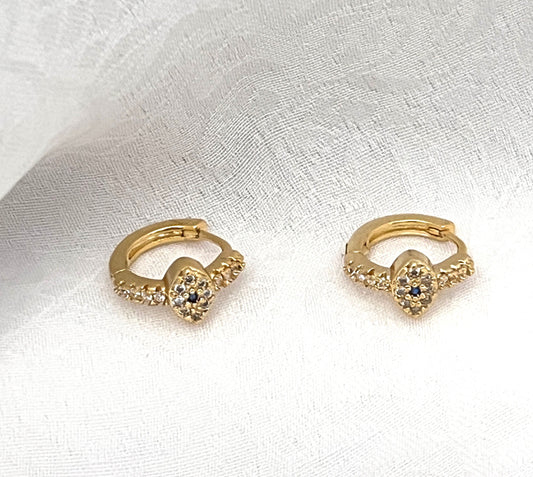 Tiny Gold Huggie Hoops Earrings, Evil eye Earrings Dainty and Minimalistic Huggie for her, 9mm, UK seller