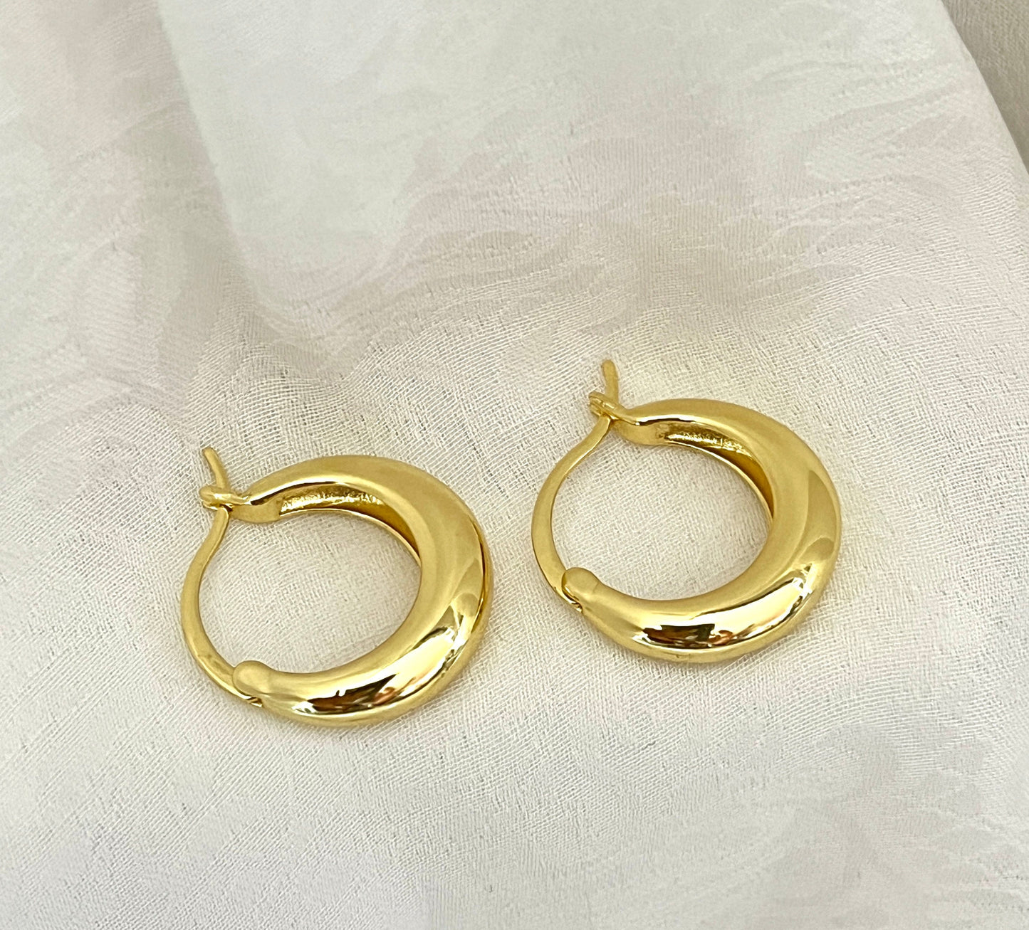 Gold Plated Huggie Hoops Earrings for her/ Minimalist bold chubby hoops / UK shop - Free Shipping